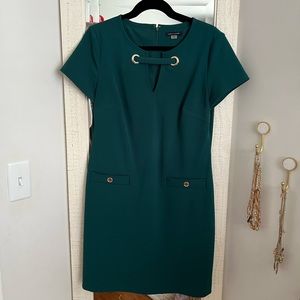 Tommy Hilfiger dark green shift dress, size 10. Keyhole neckline